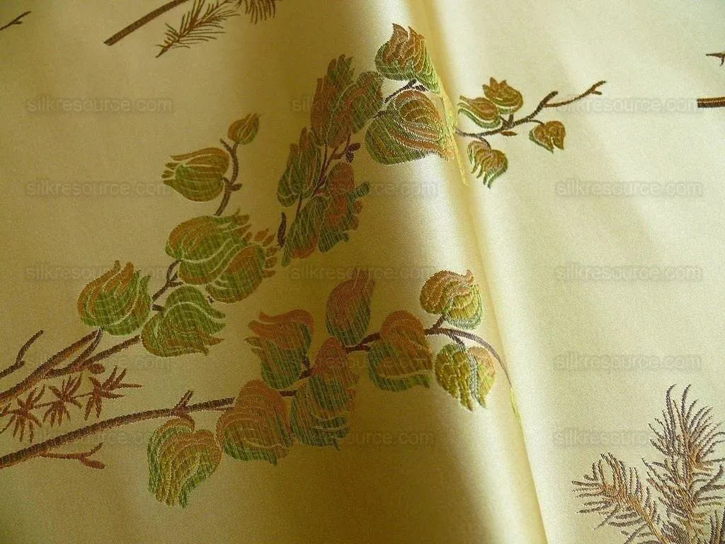 Schumacher 100% Silk Lampas Bell Flower "pine" Green Gold
