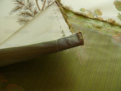 Schumacher 100% Silk Lampas Bell Flower "pine" Green Gold