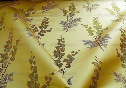 Schumacher 100% Silk Lampas Bell Flower "pine" Green Gold