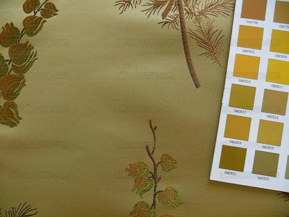 Schumacher 100% Silk Lampas Bell Flower "pine" Green Gold