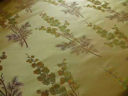 Schumacher 100% Silk Lampas Bell Flower "pine" Green Gold