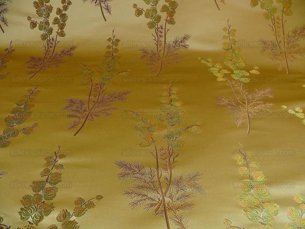 Schumacher 100% Silk Lampas Bell Flower "pine" Green Gold