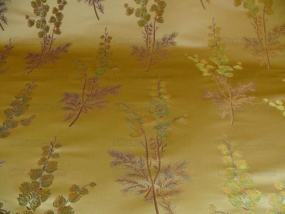 Schumacher 100% Silk Lampas Bell Flower "pine" Green Gold