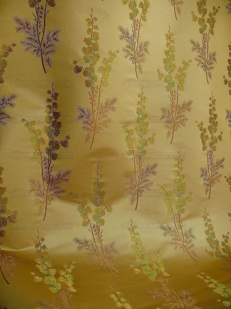 Schumacher 100% Silk Lampas Bell Flower "pine" Green Gold