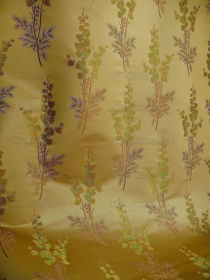 Schumacher 100% Silk Lampas Bell Flower "pine" Green Gold