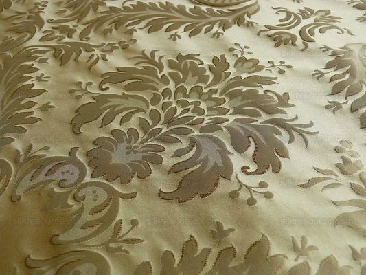 100% Silk Damask Classy Lotus "ambrosia" Tan Bty