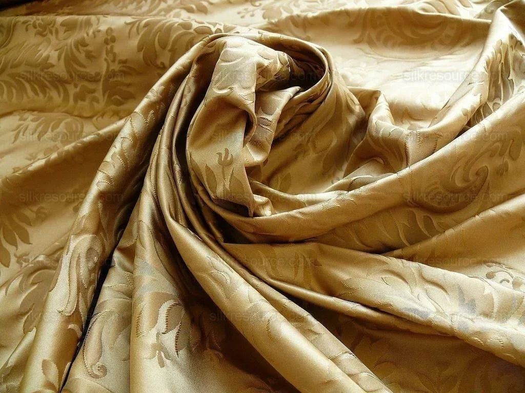 100% Silk Damask Classy Lotus "ambrosia" Tan Bty
