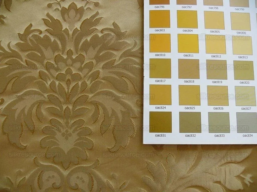 100% Silk Damask Classy Lotus "ambrosia" Tan Bty