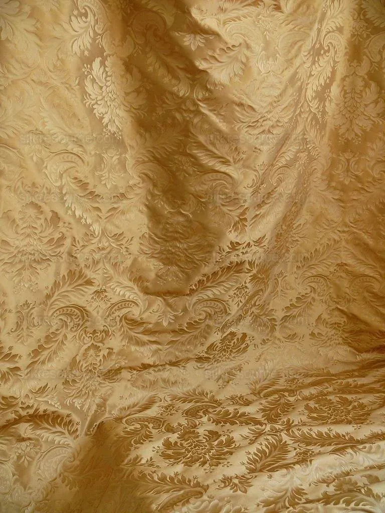 100% Silk Damask Classy Lotus "ambrosia" Tan Bty