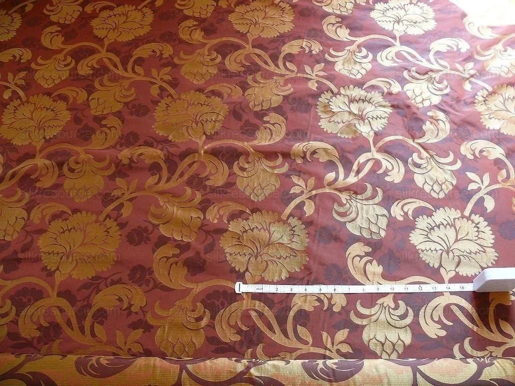 100% Silk Lampas Carnation Crewel "shiraz" Maroon