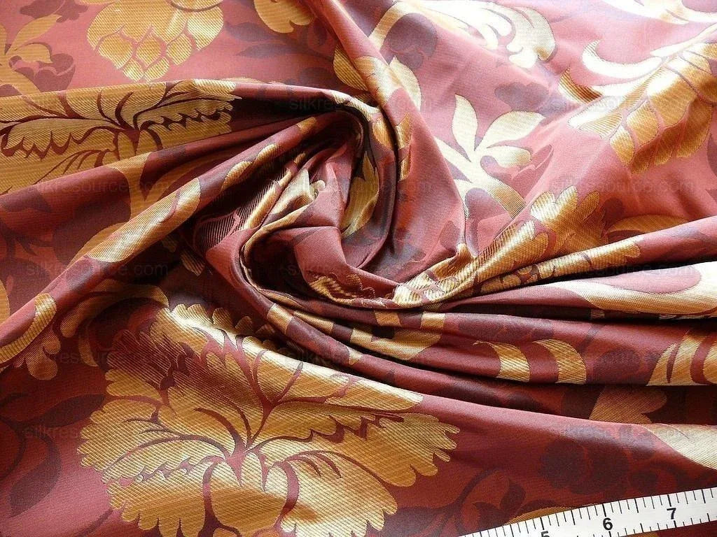100% Silk Lampas Carnation Crewel "shiraz" Maroon