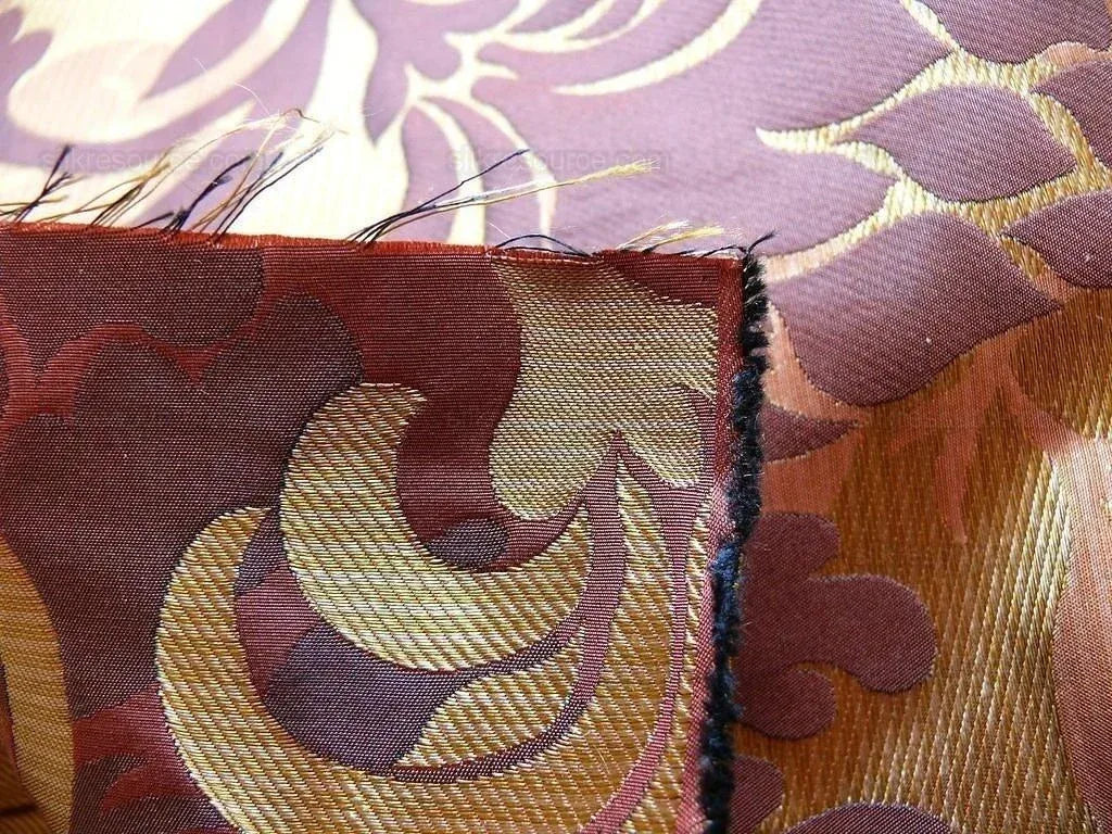 100% Silk Lampas Carnation Crewel "shiraz" Maroon