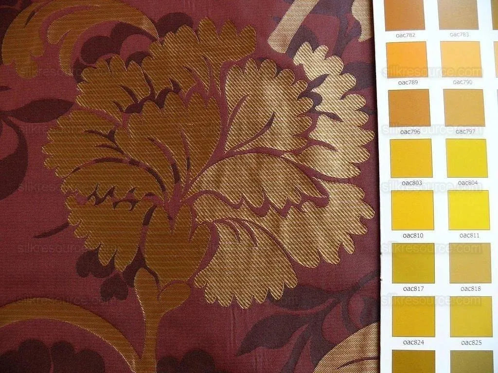 100% Silk Lampas Carnation Crewel "shiraz" Maroon