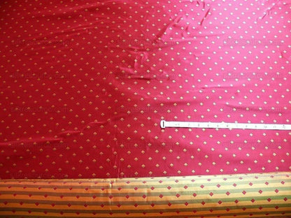100% Silk Lampas Diamond Dot "mulberry" Magenta Red Yellow Green  Stripe Reversible