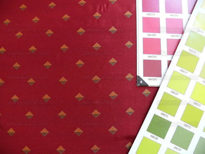 100% Silk Lampas Diamond Dot "mulberry" Magenta Red Yellow Green  Stripe Reversible