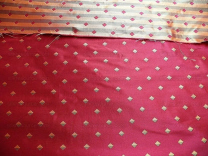 100% Silk Lampas Diamond Dot "mulberry" Magenta Red Yellow Green  Stripe Reversible