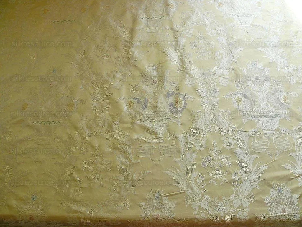 Hiend 100% Silk Damask Lisere Rose Urn Renaissance "goldspun" Ecru Neoclassical