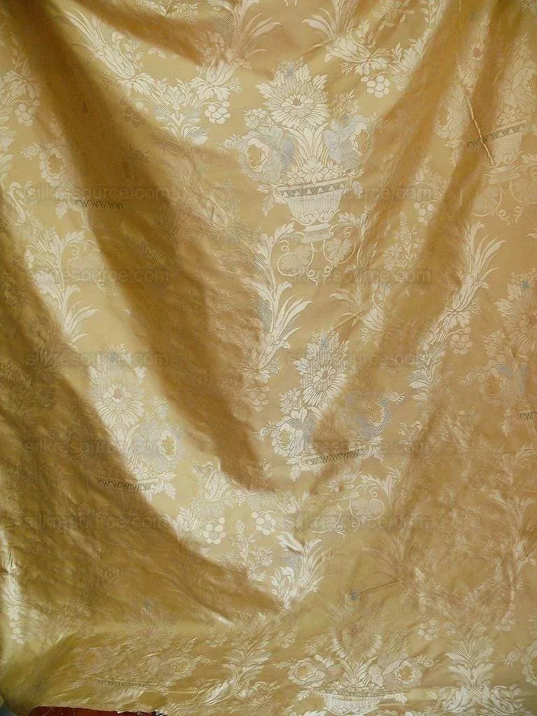 Hiend 100% Silk Damask Lisere Rose Urn Renaissance "goldspun" Ecru Neoclassical