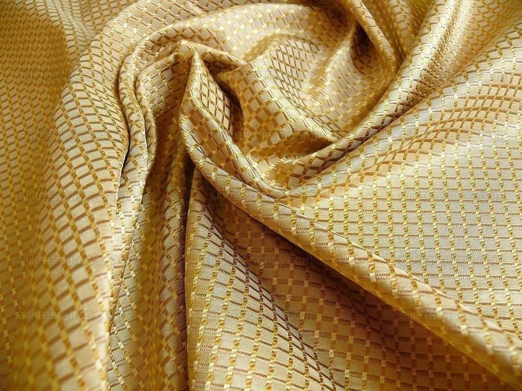100% Silk Jacquard Dashed Square Texture "coin" Gold Plaid