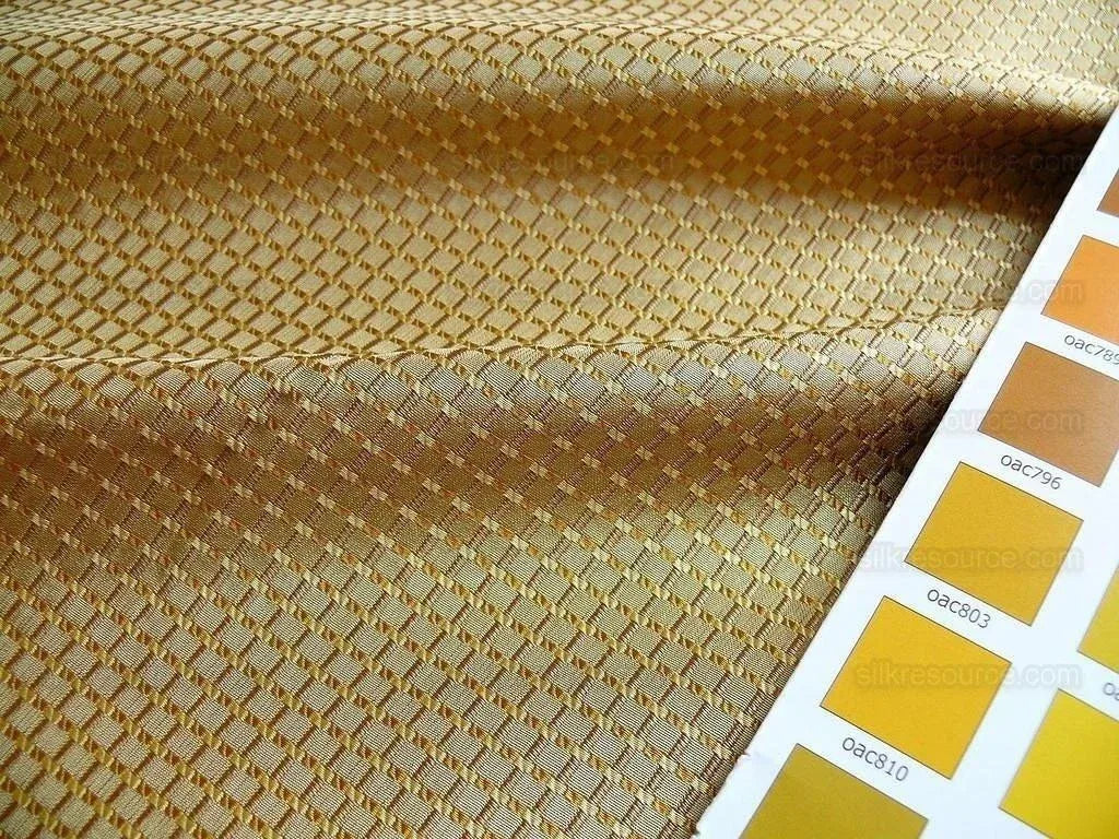 100% Silk Jacquard Dashed Square Texture "coin" Gold Plaid