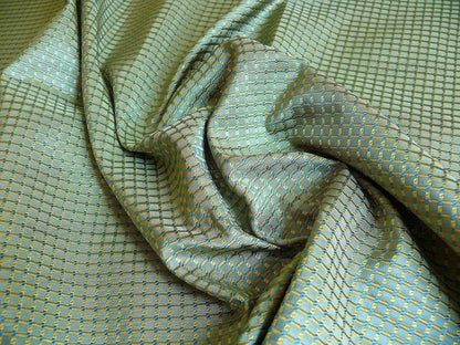 100% Silk Jacquard Dashed Square Texture "empire"aqua Blue Green Gold Mini Plaid