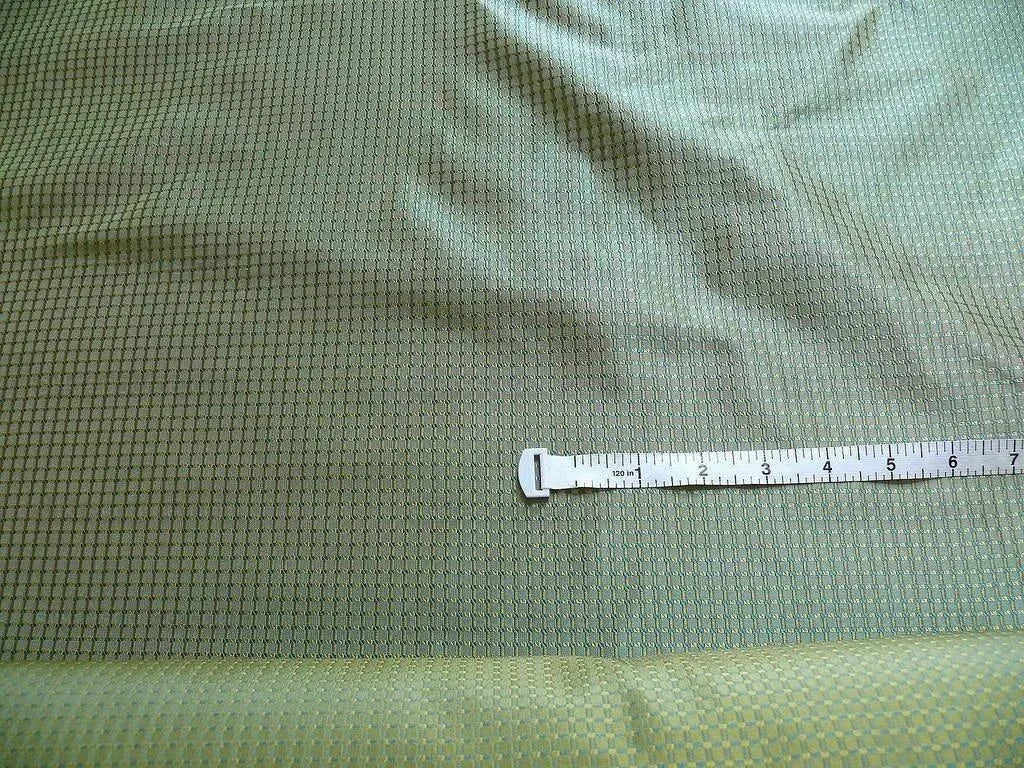 100% Silk Jacquard Dashed Square Texture "empire"aqua Blue Green Gold Mini Plaid