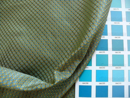 100% Silk Jacquard Dashed Square Texture "empire"aqua Blue Green Gold Mini Plaid