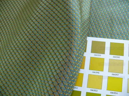 100% Silk Jacquard Dashed Square Texture "empire"aqua Blue Green Gold Mini Plaid