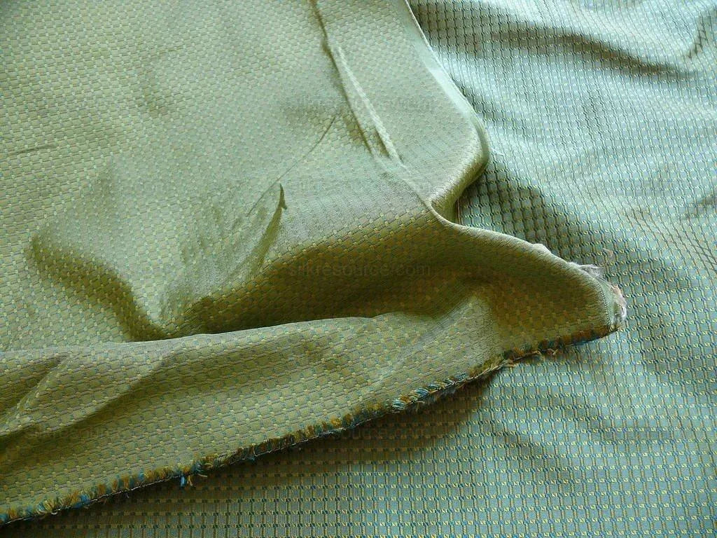 100% Silk Jacquard Dashed Square Texture "empire"aqua Blue Green Gold Mini Plaid