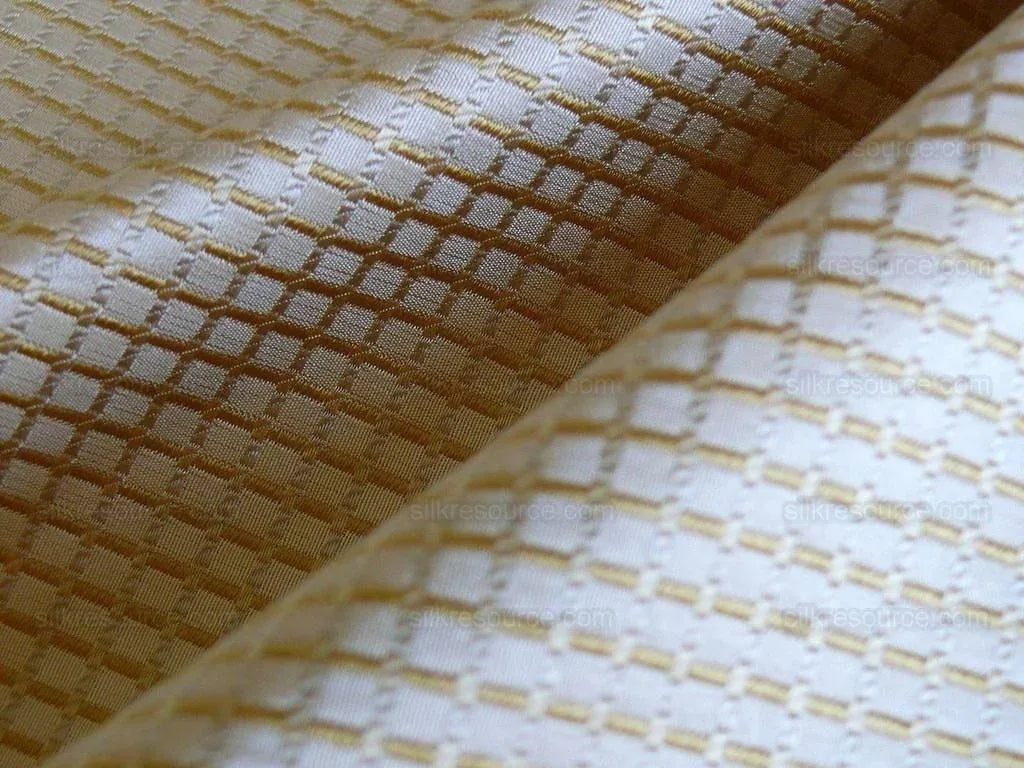 100% Silk Jacquard Dashed Square Texture "blonde" Cream Plaid