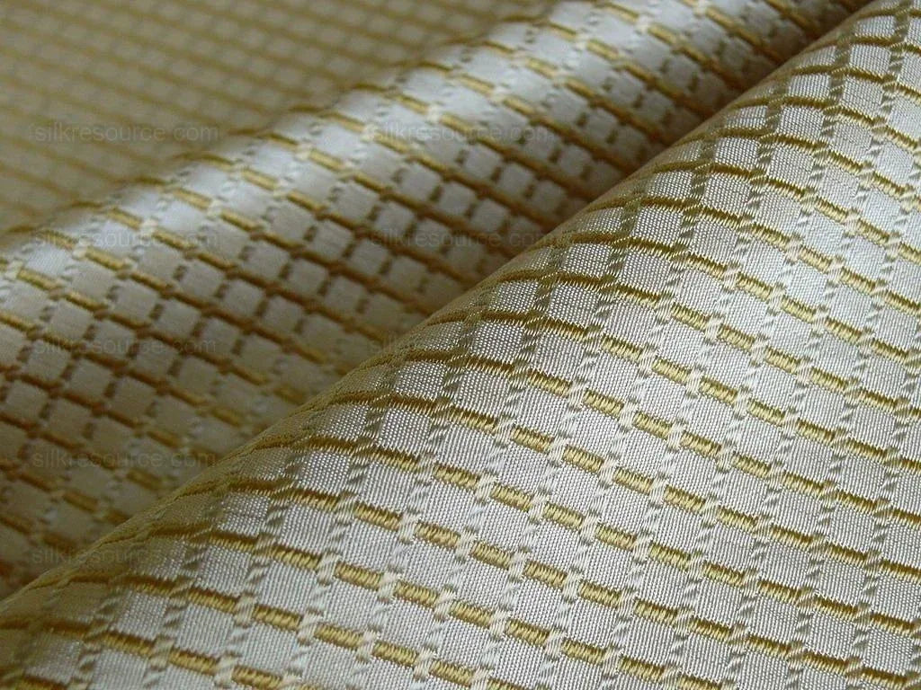100% Silk Jacquard Dashed Square Texture "blonde" Cream Plaid