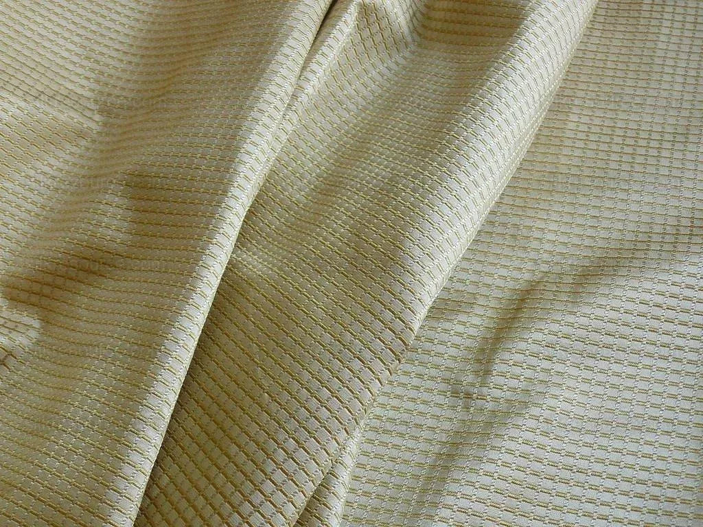 100% Silk Jacquard Dashed Square Texture "blonde" Cream Plaid