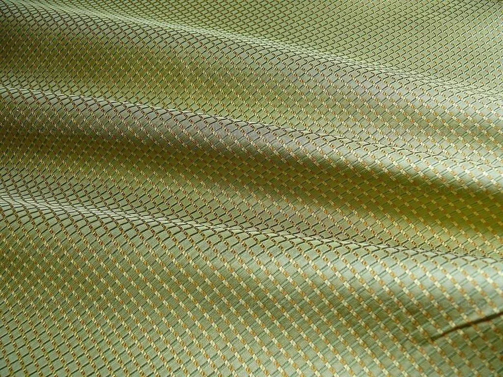 100% Silk Jacquard Dashed Square Texture "arcadia" Green Plaid