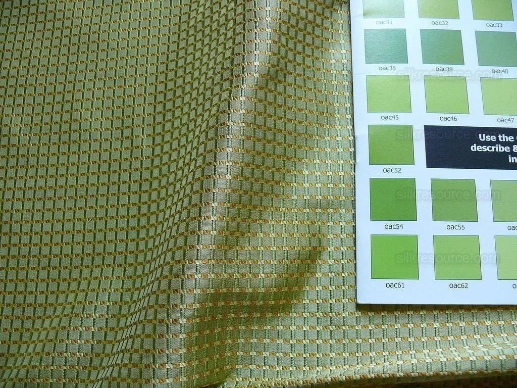 100% Silk Jacquard Dashed Square Texture "arcadia" Green Plaid