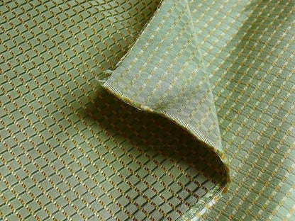 100% Silk Jacquard Dashed Square Texture "arcadia" Green Plaid