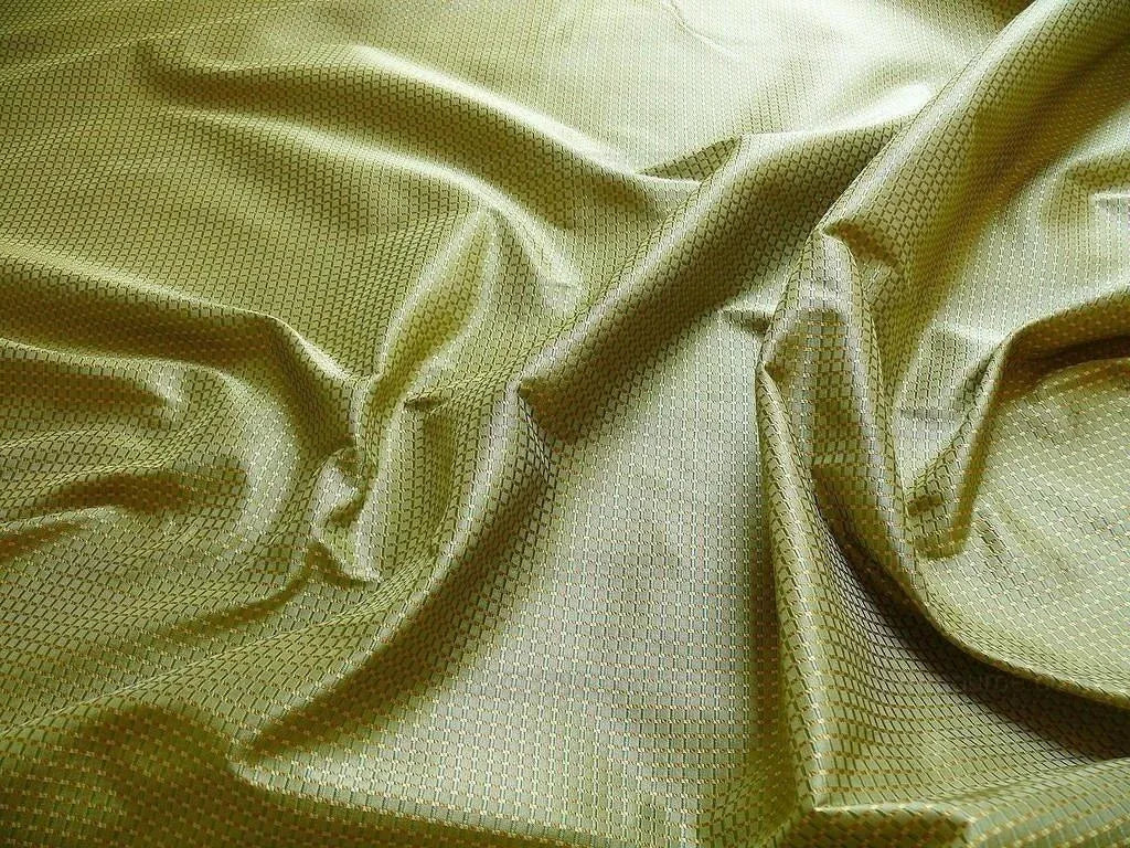 100% Silk Jacquard Dashed Square Texture "arcadia" Green Plaid