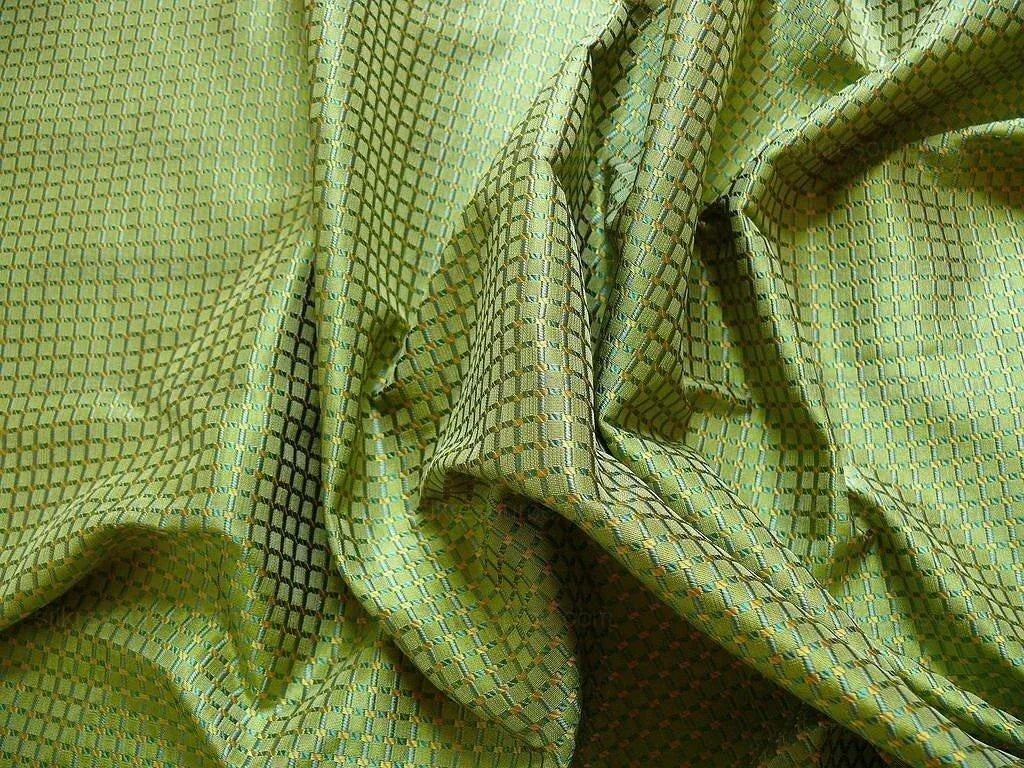 100% Silk Jacquard Dashed Square Texture "emerald" Green Plaid