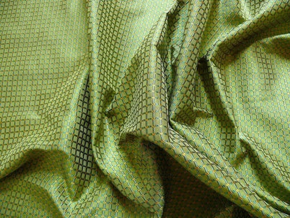 100% Silk Jacquard Dashed Square Texture "emerald" Green Plaid