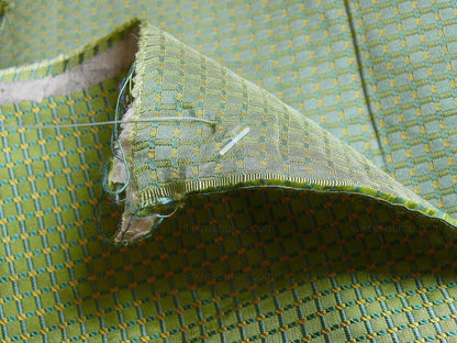 100% Silk Jacquard Dashed Square Texture "emerald" Green Plaid