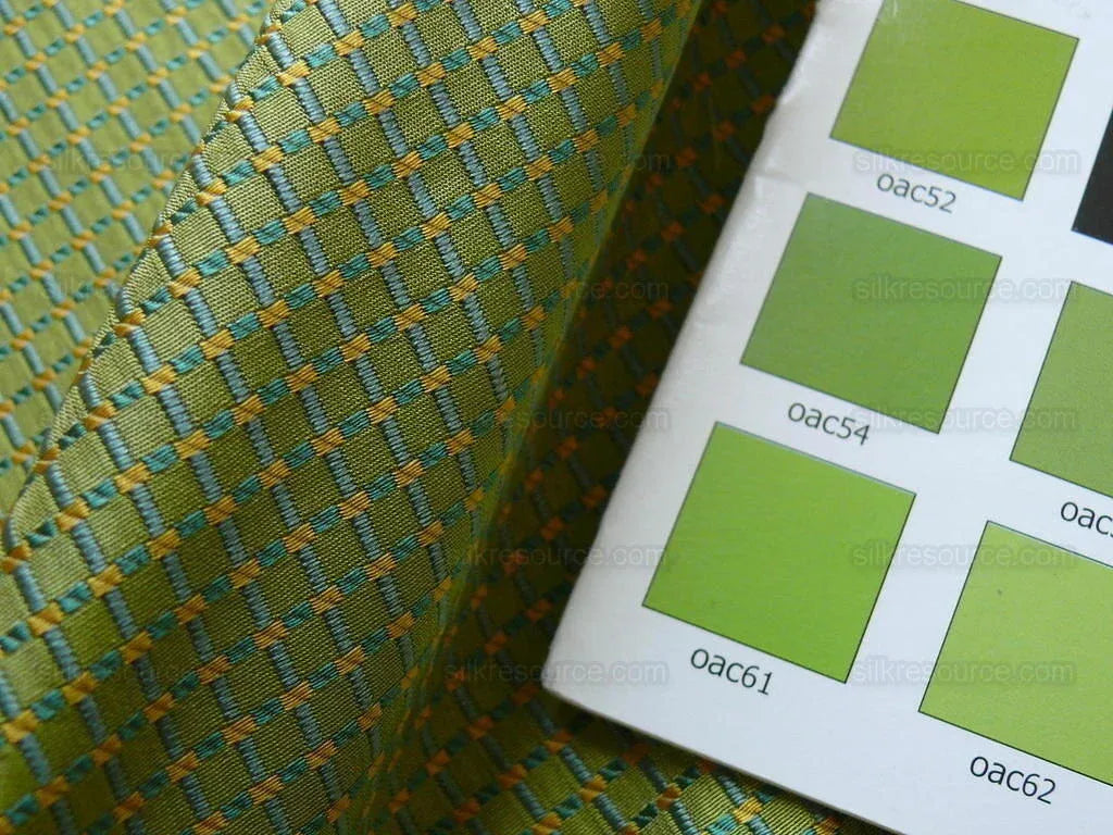 100% Silk Jacquard Dashed Square Texture "emerald" Green Plaid