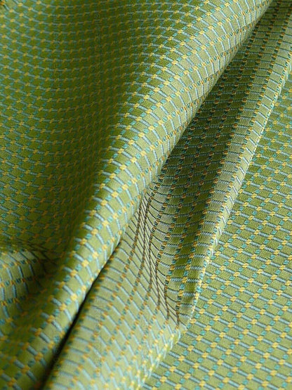 100% Silk Jacquard Dashed Square Texture "emerald" Green Plaid