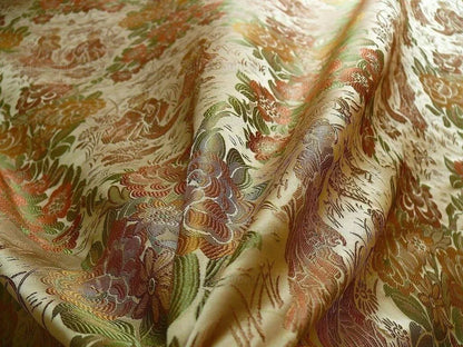 by yard 100%silk Lampas Madame Butterfly "burnt Amber" Gold