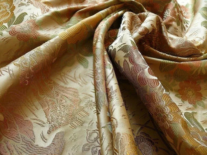 by yard 100%silk Lampas Madame Butterfly "burnt Amber" Gold