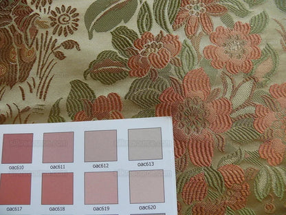 by yard 100%silk Lampas Madame Butterfly "burnt Amber" Gold