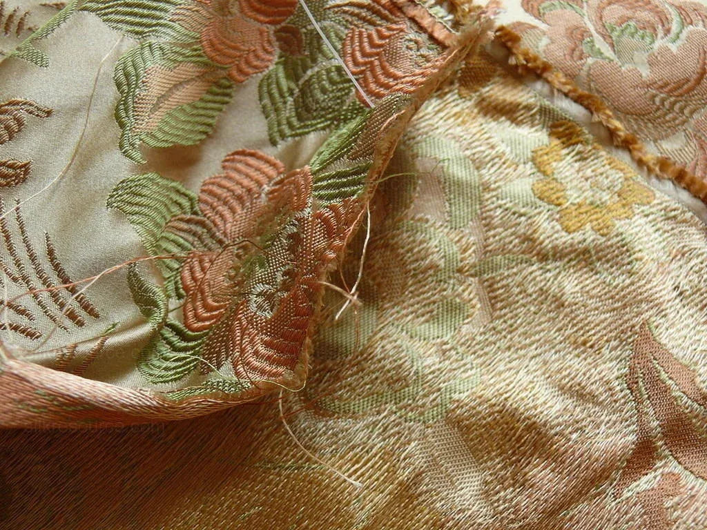 by yard 100%silk Lampas Madame Butterfly "burnt Amber" Gold