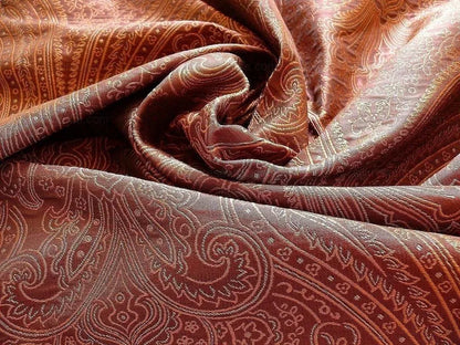 Levant 100% Silk Fine Line Damask Lampas Paisley "red Pepper" Red Pink Gold Large Medallion Red Gold Reversible