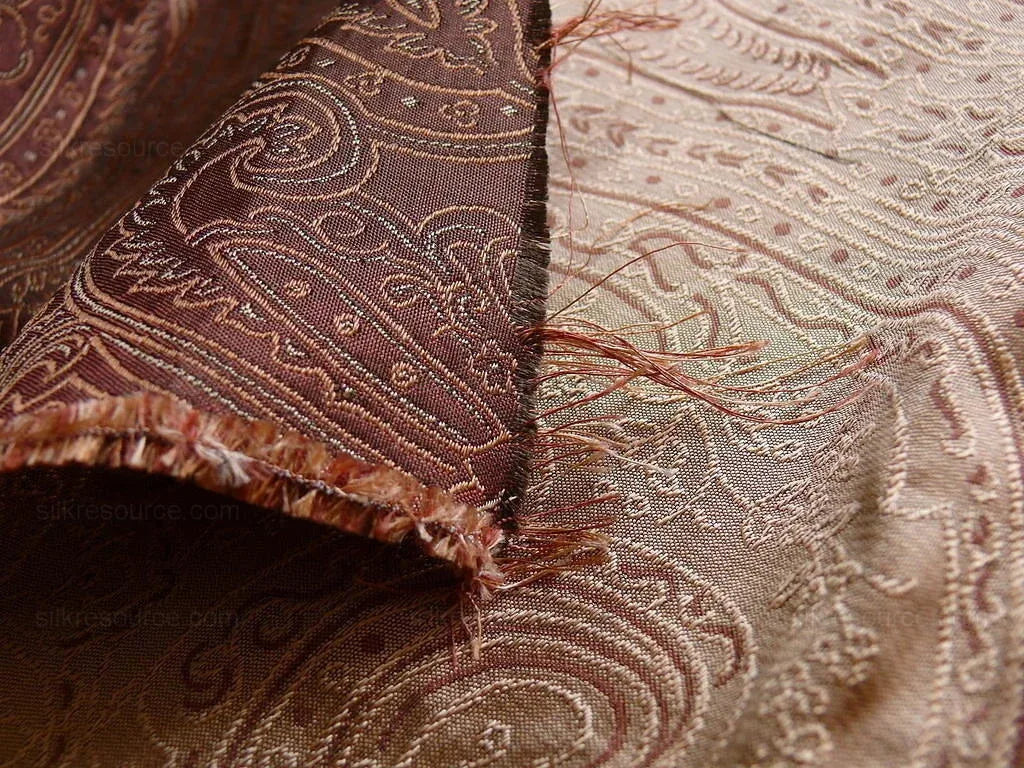 Levant 100% Silk Fine Line Damask Lampas Paisley "red Pepper" Red Pink Gold Large Medallion Red Gold Reversible