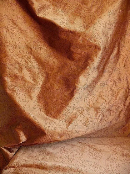 Levant 100% Silk Fine Line Damask Lampas Paisley "red Pepper" Red Pink Gold Large Medallion Red Gold Reversible