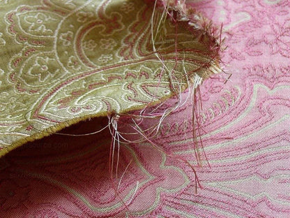 by yard Levant 100% Silk Fine Line Damask Lampas Paisley "sprig" Pink Large Medallion Reversible
