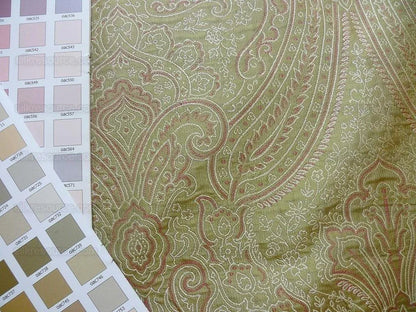 by yard Levant 100% Silk Fine Line Damask Lampas Paisley "sprig" Pink Large Medallion Reversible